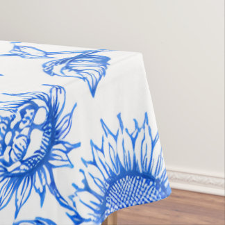 Nappe Elegant Toile du Jouy Sunflowers – Blue Botanical 