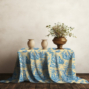 Nappe Élégant vintage jaune turquoise toile de jouy impr