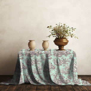 Nappe Élégant vintage menthe gris toile d jouy imprimé