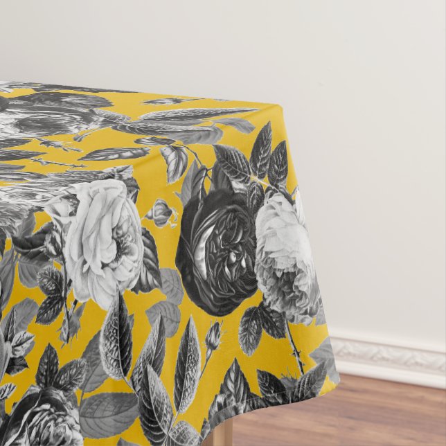 Nappe Elégant Vintage noir blanc Roses moutarde jaune (In Situ)