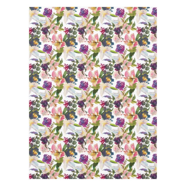 Nappe Elégante aquarelle Florale rose violet vert blanc (Devant)