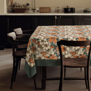 Nappe Elégante automne terre cuite fleurs blanches paste