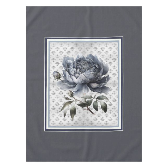 Nappe Élégante chinoiserie bleue vintage toile de jouy (Devant)