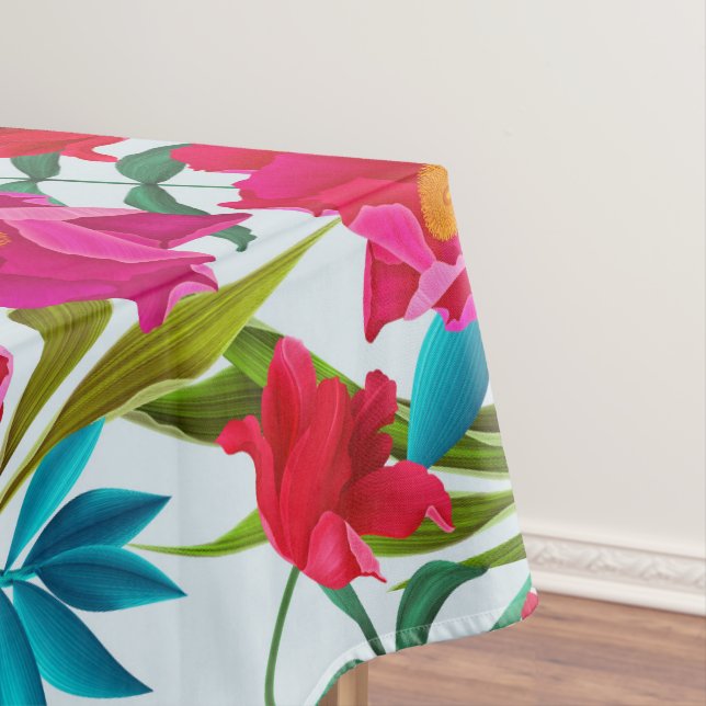 Nappe Élégante Fleurs Tropicales Roses Et Rouges (In Situ)