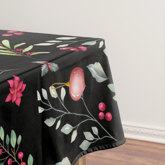 Nappe Elegante Green Feuilles Or Et Red Holly Berries (In Situ)