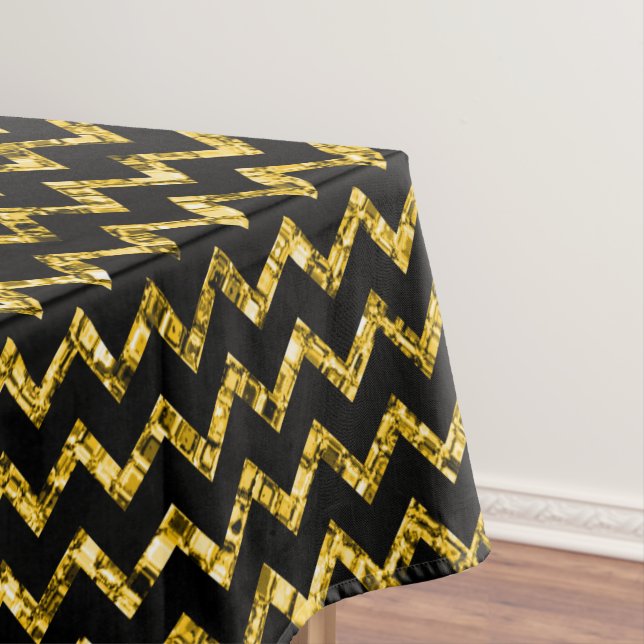 Nappe Elégante Parties scintillant Noir Or Chevron Strip (In Situ)