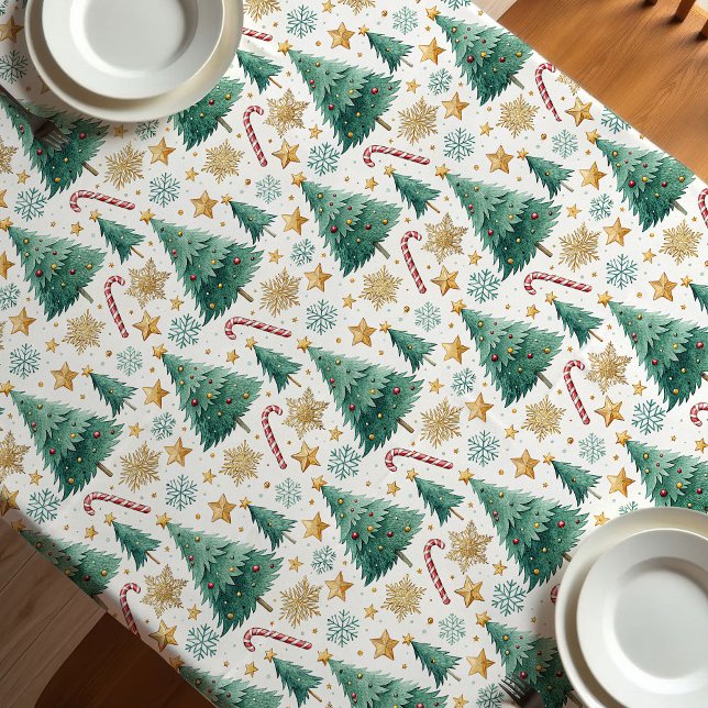 Nappe élégante pour arbres de Noël à motif de cann (Elegant Christmas trees tablecloth candy cane art

)