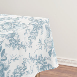Nappe Elégante toile florale blanche et bleue gravée