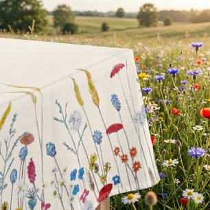 Nappe Élégantes Fleurs Sauvages Aquarelle Peintes à la M