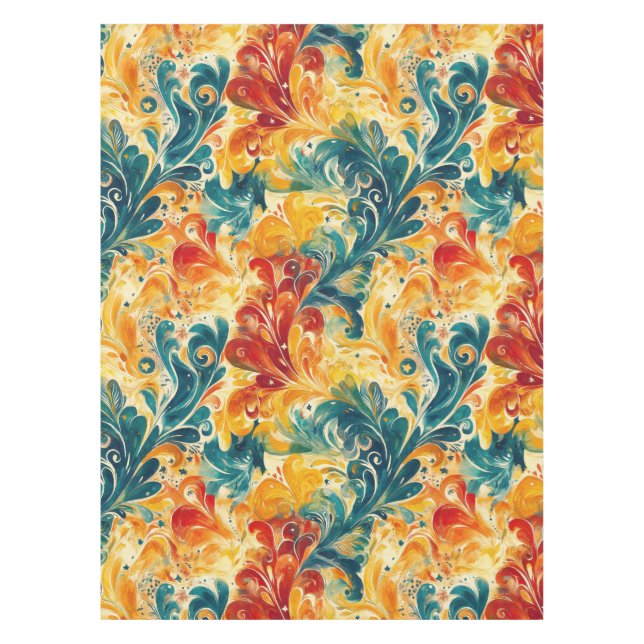 Nappe Emerald Green & Gold Abstrait Paisley Feuilles (3) (Devant)