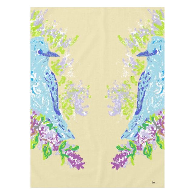 Nappe en coton personnalisée, oiseaux bleus de 52  (Devant)