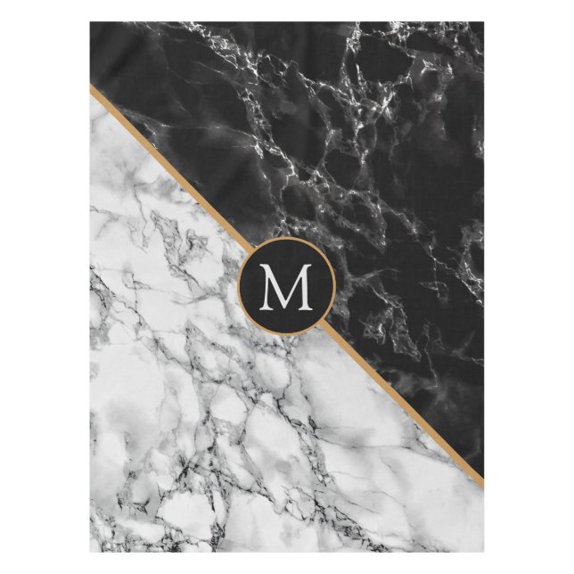 Nappe en marbre noir blanc avec lettre personnalis (Devant)