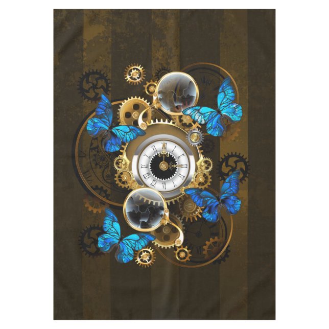 Nappe Engrenages à vapeur et papillons bleus (Devant)