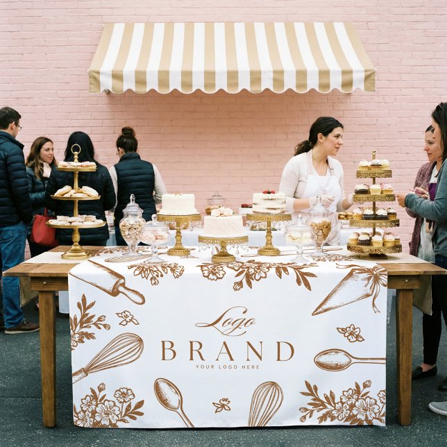 Nappe Enseigne de stand de marché de logo de boulangerie (Baking Utensils Bakery Logo Market Booth Sign Tablecloth)