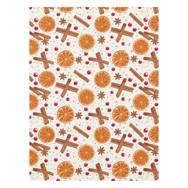 Nappe Épices de Noël Dessinées à la Main Orange Cannelle (Devant)