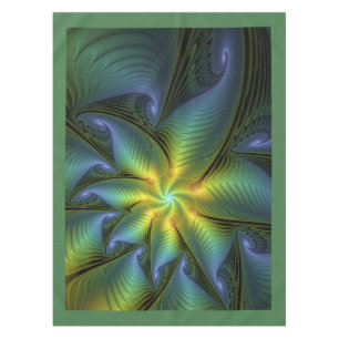 Nappe Etoile Abstraite, Bleu brillant Vert Or Fractal Ar
