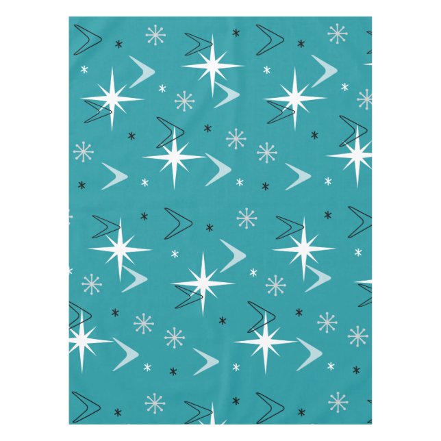 Nappe Étoiles Boomerangs vintages des années 1950 Turquo (Devant)