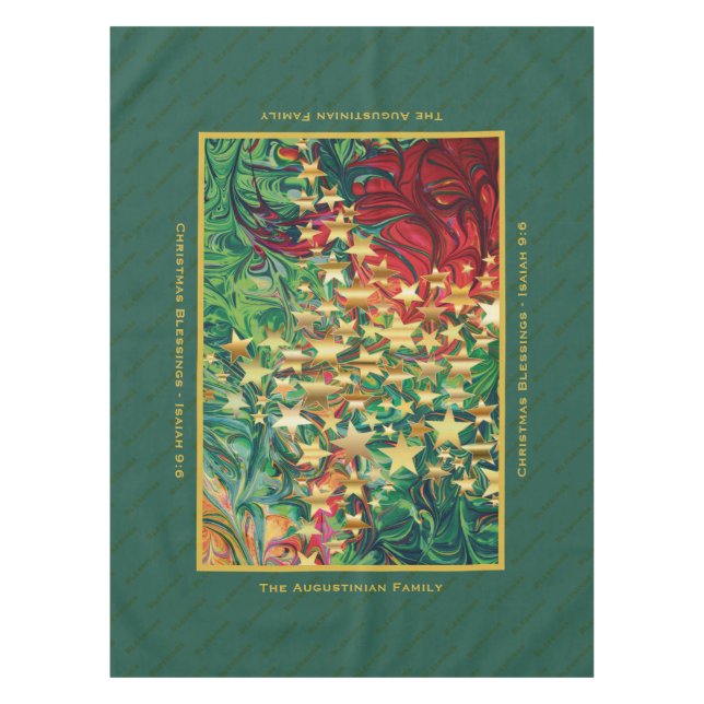 Nappe ÉTOILES DE NOËL Rouge Vert Or Personnalisé (Devant)