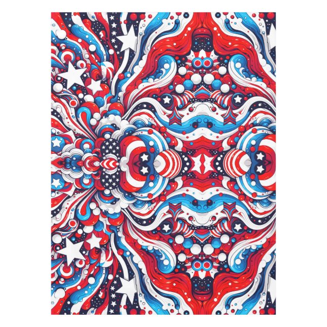 Nappe Étoiles rouges, blanches et bleues et rayures patr (Devant)