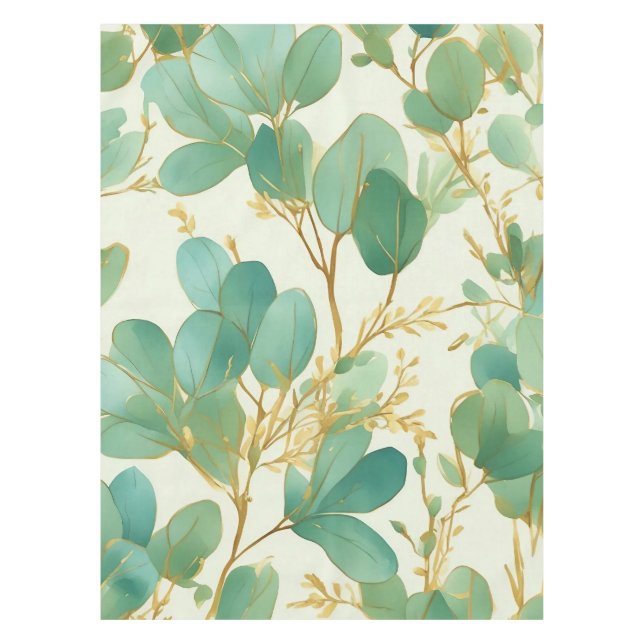 Nappe Eucalyptus Feuille Green et Gold Design (Devant)