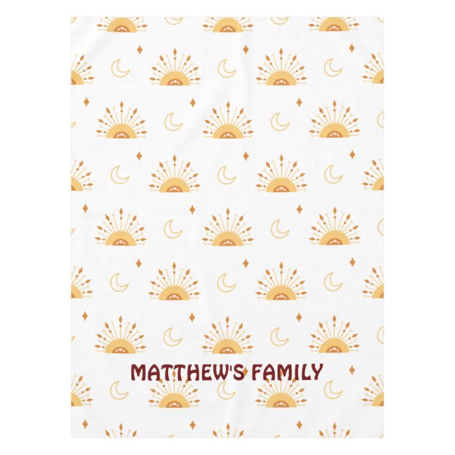 Nappe Famille de Motifs Céleste Boho Jaune (Devant)