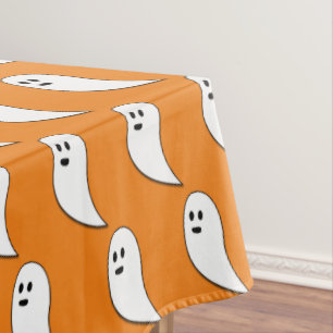 Nappe Fantôme Halloween orange blanc mignon motif