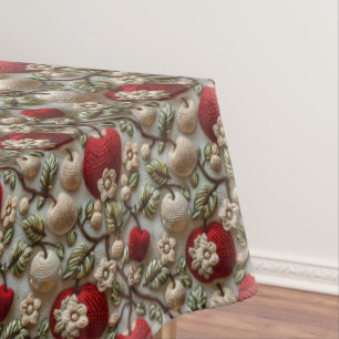 Nappe Faux Crochet Pommes Rouges et Fleurs Blanches 