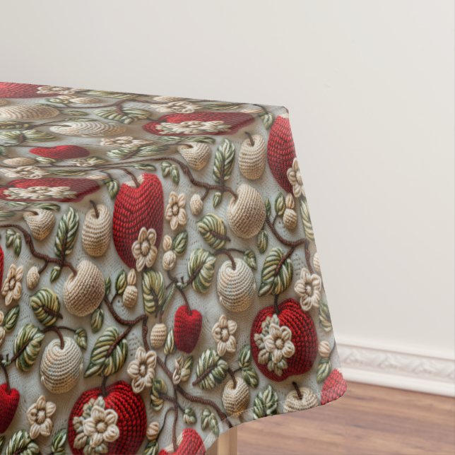 Nappe Faux Crochet Pommes Rouges et Fleurs Blanches  (In Situ)