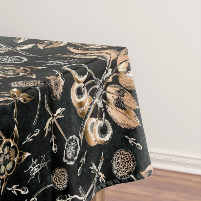 Nappe Faux Gold Beetles Fleurs Feuilles Fruits cerise (In Situ)