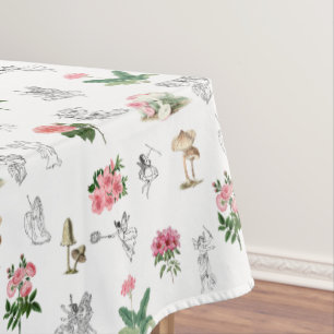 Nappe Fées Rose Floral & Champignons Motif de fées