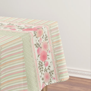 Nappe Ferme française Cottagecore Roses roses roses Pois