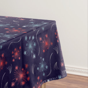 Nappe Festive Rouge, Bleu et Argent feux d'artifice