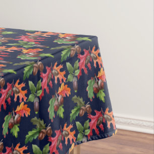 Nappe Feuille d'automne et motif de gland sur le bleu