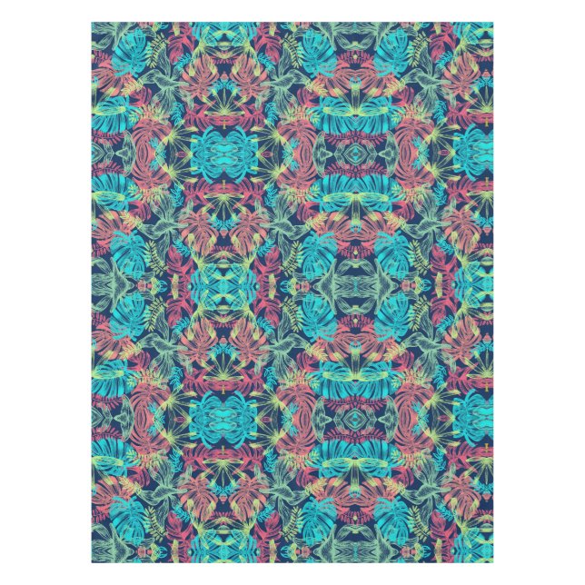 Nappe Feuille tropical rouge orange bleu (Devant)