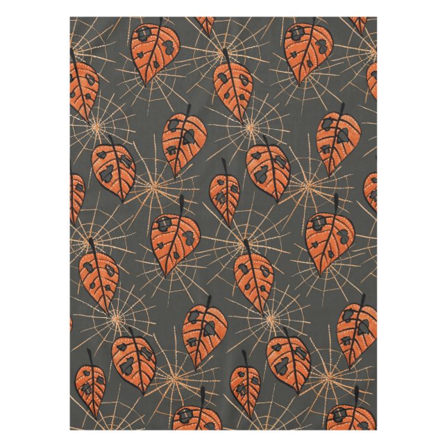 Nappe Feuilles d'automne d'Halloween et toiles d'araigné (Devant)