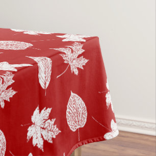 Nappe Feuilles d'automne - rouge profond et blanc