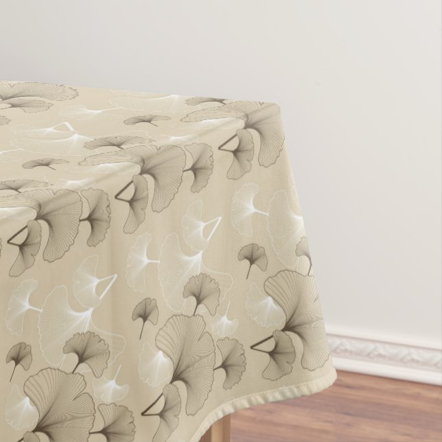 Nappe Feuilles de Ginkgo marron et blanc sur fond beige (In Situ)