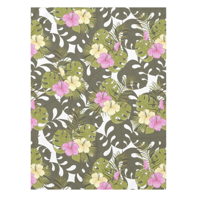 Nappe Feuilles de jungle tropicale et motif d'hibiscus (Devant)