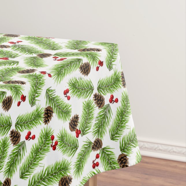 Nappe Feuilles de pin vert de Noël, cônes et baies rouge (In Situ)