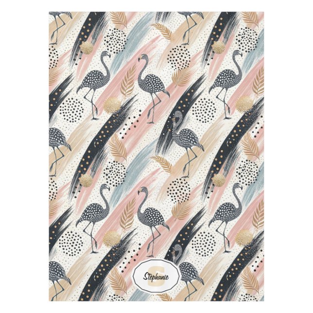 Nappe Flamant rose stylisé et Motif brosse (Devant)