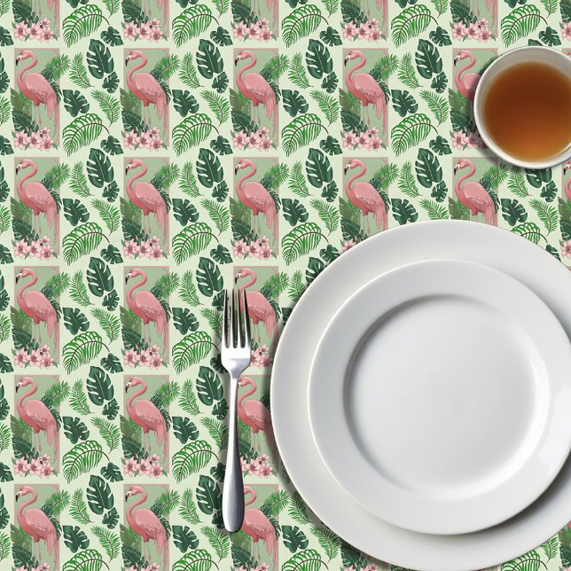 Nappe Flamant Rose Tropical Feuilles de Palmier Vert Lys (Créateur téléchargé)