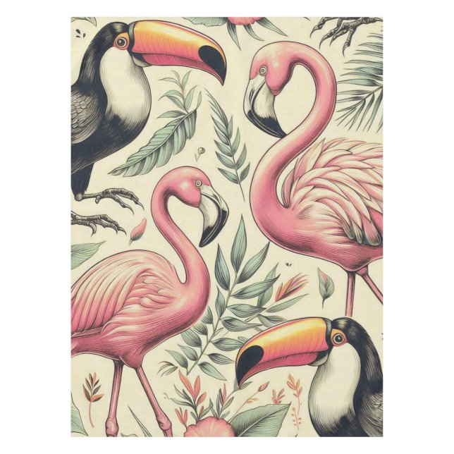 Nappe Flamant rose vintage et Toucan sans couture (Devant)