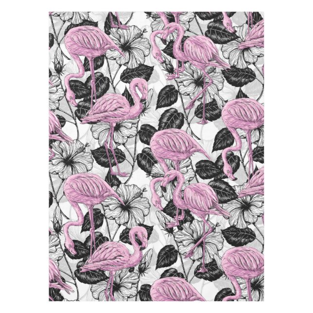 Nappe Flamants roses et fleurs d&#x27;hibiscus (Devant)