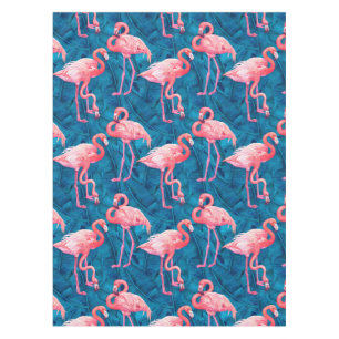 Nappe Flamants roses sur feuilles de bananes bleues