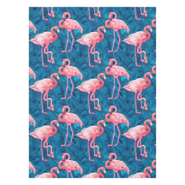 Nappe Flamants roses sur feuilles de bananes bleues (Devant)