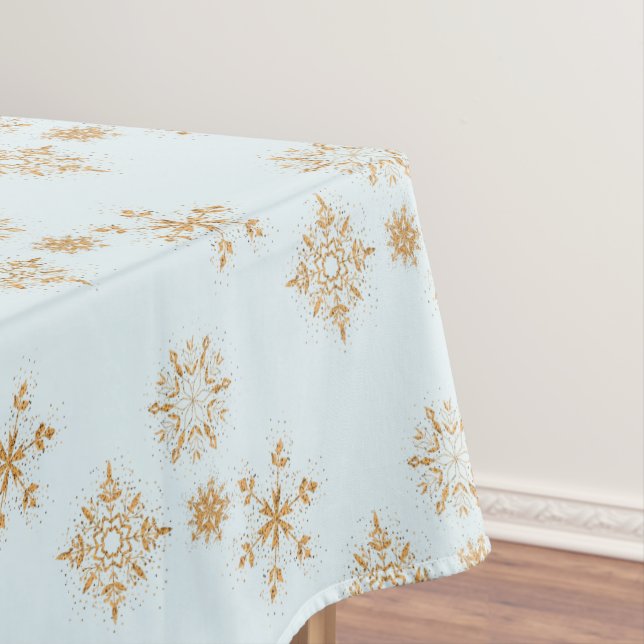 Nappe Flèche de neige en or sur Motif de Noël bleu givré (In Situ)