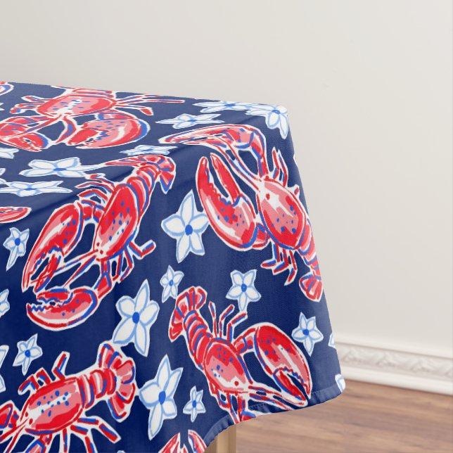 Nappe Fleur de homard preppy motif rouge marine (In Situ)