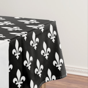 Nappe Fleur de Lis, Blanc sur Noir, Blanc, Votre Nom