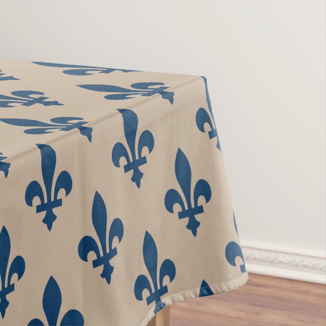 Nappe Fleur de Lis Motif, Royal French Blue sur Crème (In Situ)