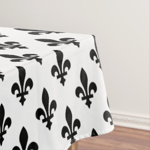 Nappe Fleur de Lis Motif, Royal French, Noir sur Blanc
